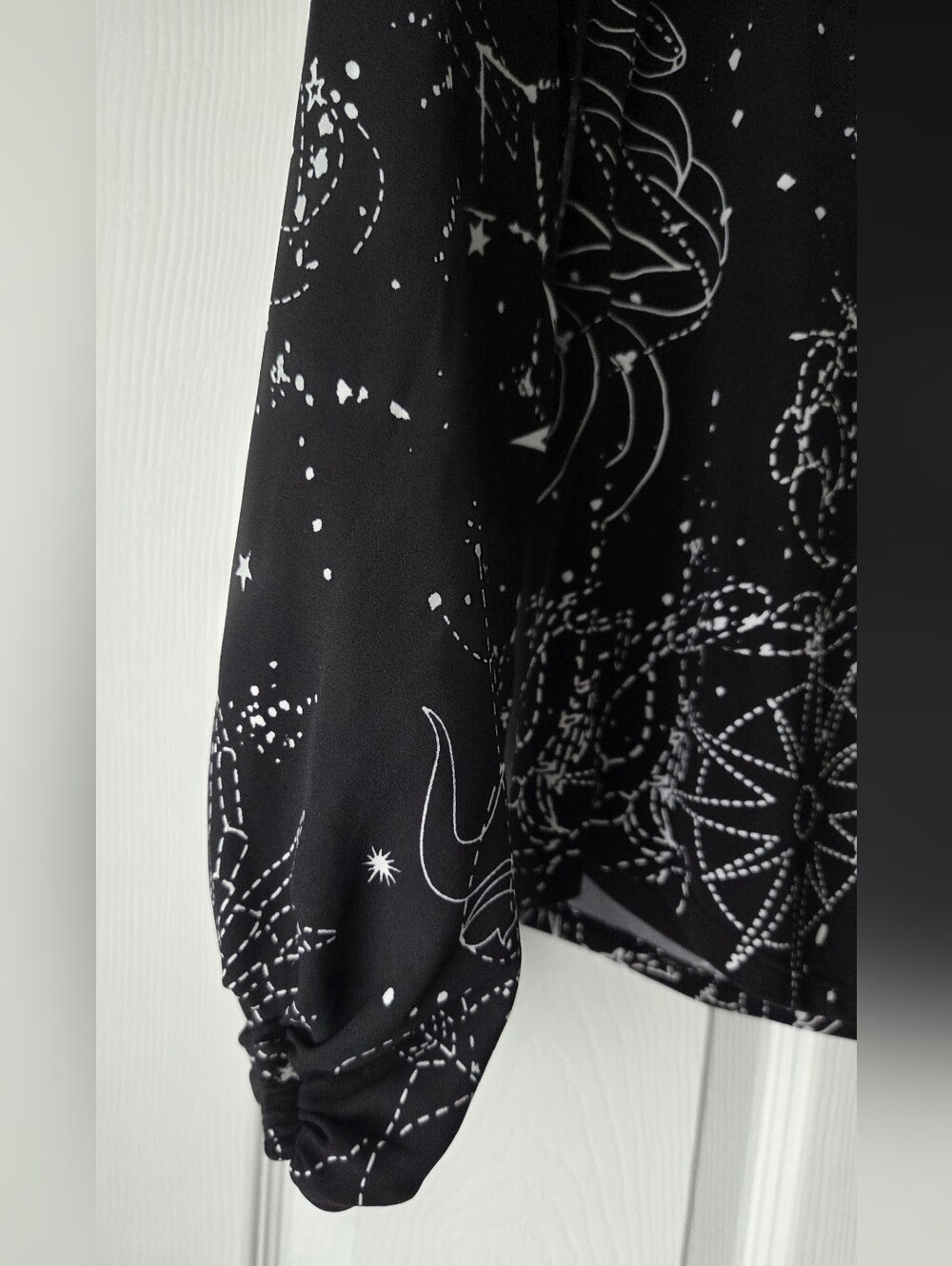 White House Black Market Black Star & Constellation Tie-Neck Blouse - Picture 5 of 10
